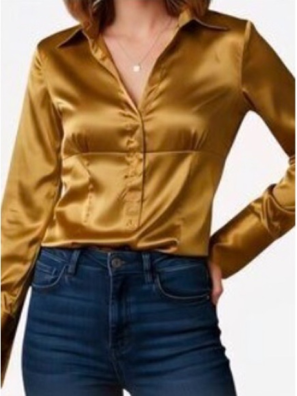 Zara Quarter Button-Front Blouse in Gold
